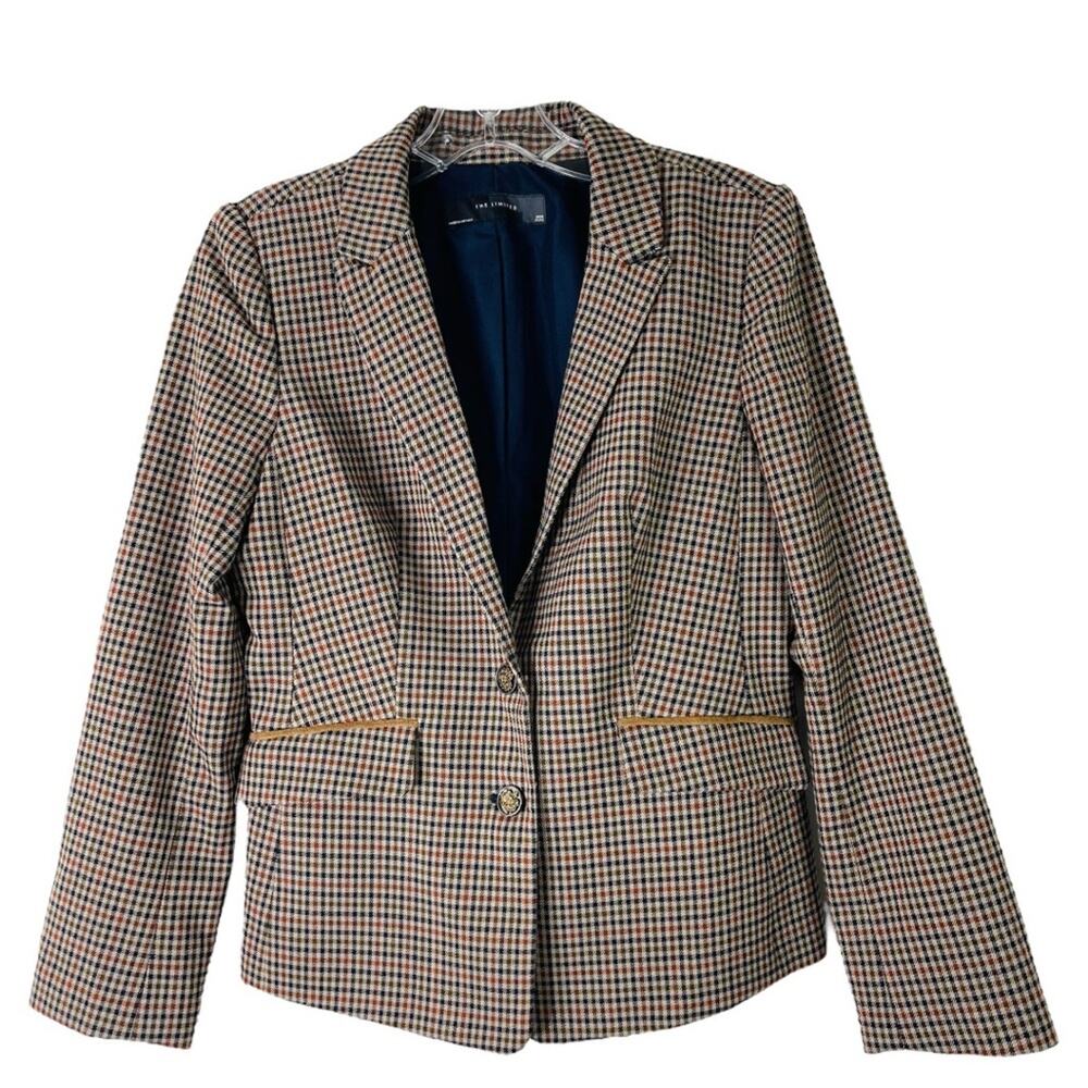 The Limited brown blue plaid check preppy academia office button blazer PS